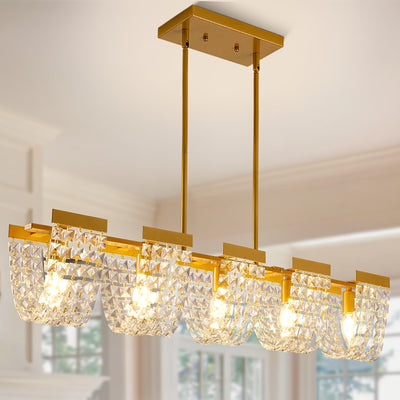 36" 5-Light Crystal Chandeliers For Dining Room, Modern Dining Room Light Fixture, Farmhouse Kitchen Island Lighting, Vintage Hanging Pendant Lights, Dining Chandelier Over Table