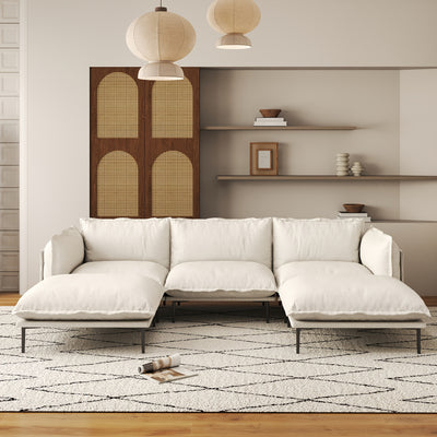 Modern Minimalist Upholstered Couches, U Shape Cloud Modular Sectional Sofa with 2 Ottoman, Comfort Deep Seat U Shaped Couch for Living Room