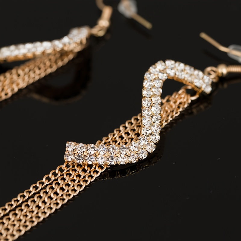Korean Exaggerated S-shaped Rhinestone Tassel Long Earrings Fashion Versatile Ear Line Super Fairy Sweet Girl Earrings