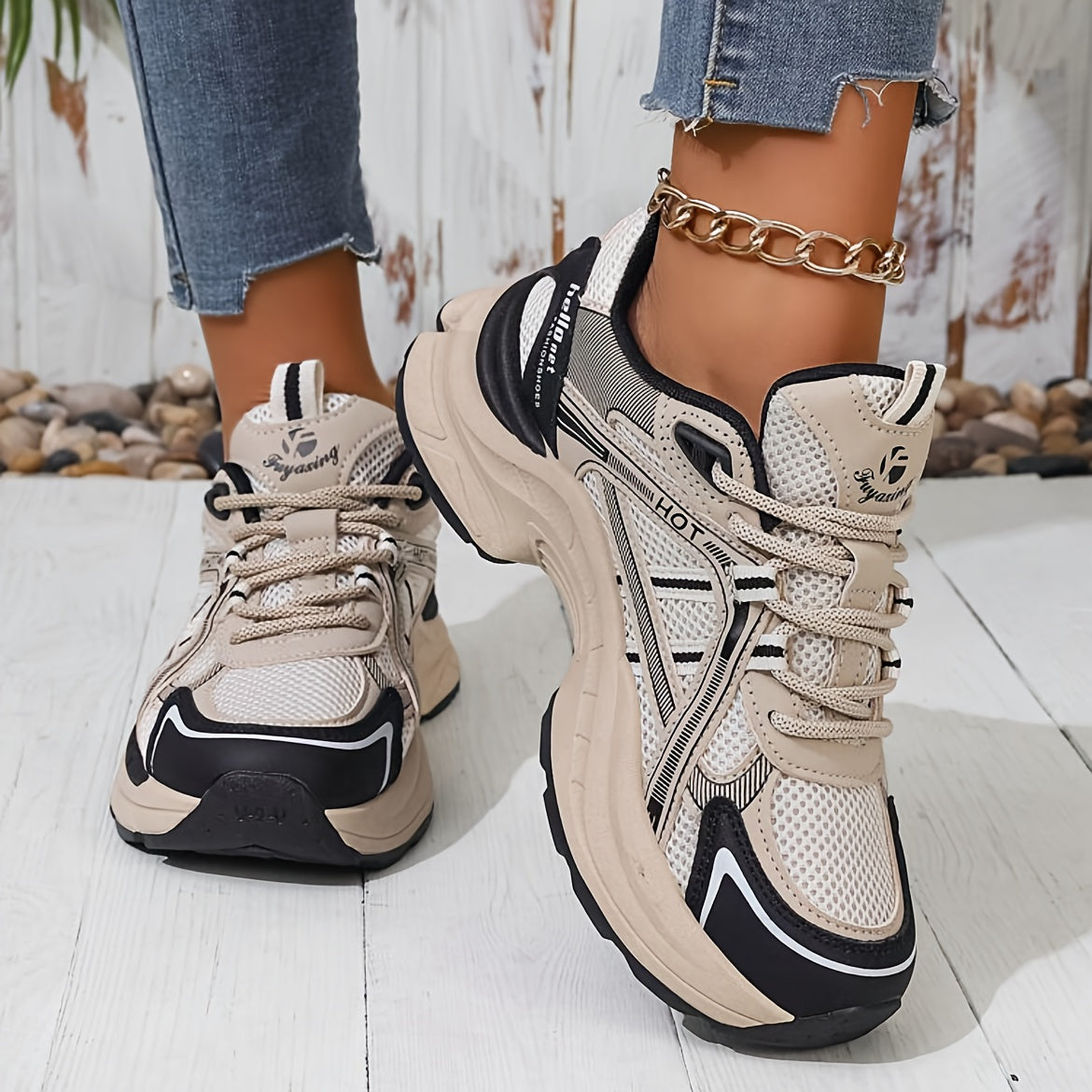 Women'S Chunky Platform Dad Shoes - Breathable Mesh Retro College Style All-Season Round Toe Lace-Up Casual Athletic Sneakers For Running & Daily Wear