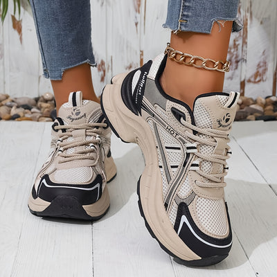 Women'S Chunky Platform Dad Shoes - Breathable Mesh Retro College Style All-Season Round Toe Lace-Up Casual Athletic Sneakers For Running & Daily Wear
