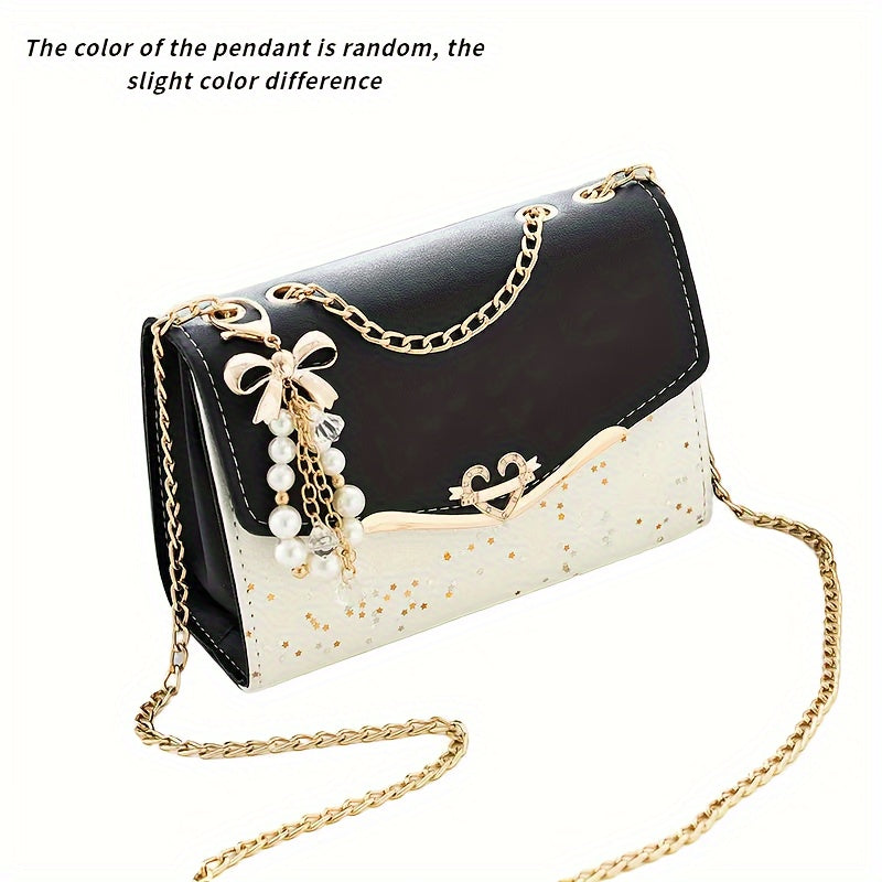Elegant Korean Fashion Crossbody Bag with Sequins, Lightweight Polyester-Lined Handbag with Metal Chain, Versatile for Daily Use & Travel, Ideal for Birthday, Thanksgiving, Halloween, Christmas Gifts