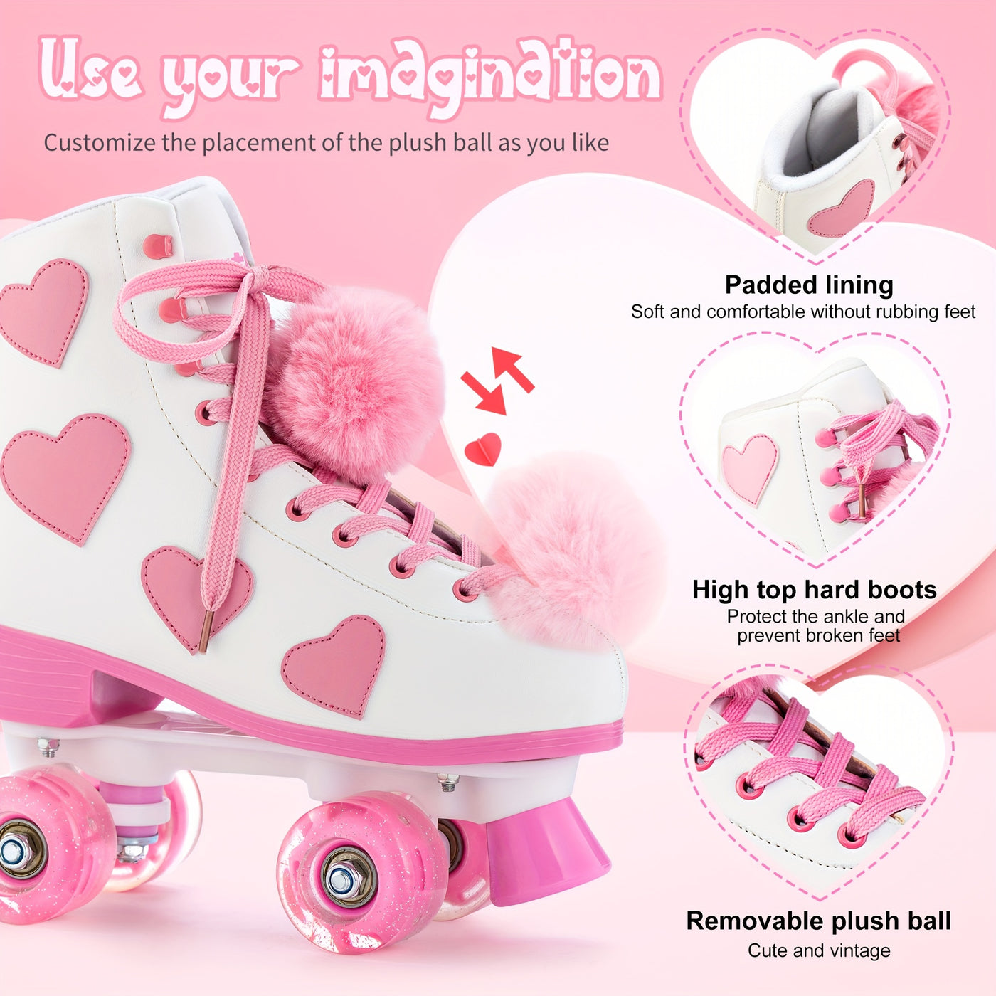 Classic Roller Skates For Women And Girl, High-top PU Leather Roller Skates With Light Up Wheels, The Best Halloween Gift For Roller Skating Beginners