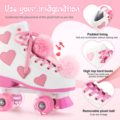 Classic Roller Skates For Women And Girl, High-top PU Leather Roller Skates With Light Up Wheels, The Best Halloween Gift For Roller Skating Beginners