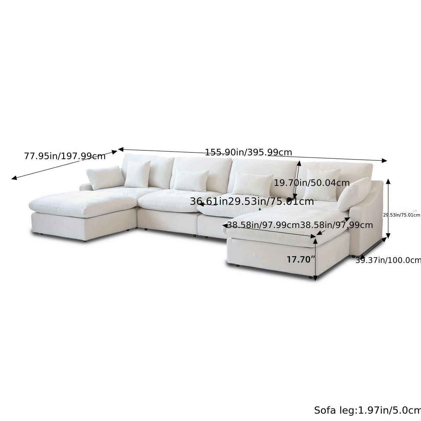 Extra Large Modular Sectional Sofa - 155.9" U-Shaped Couch with Chaise Ottomans, Modular Design, Removable Washable Sofa Covers, Plush Cushions - Modern Living Room Furniture for Large Spaces, Apartments, Homes - Easy Assembl