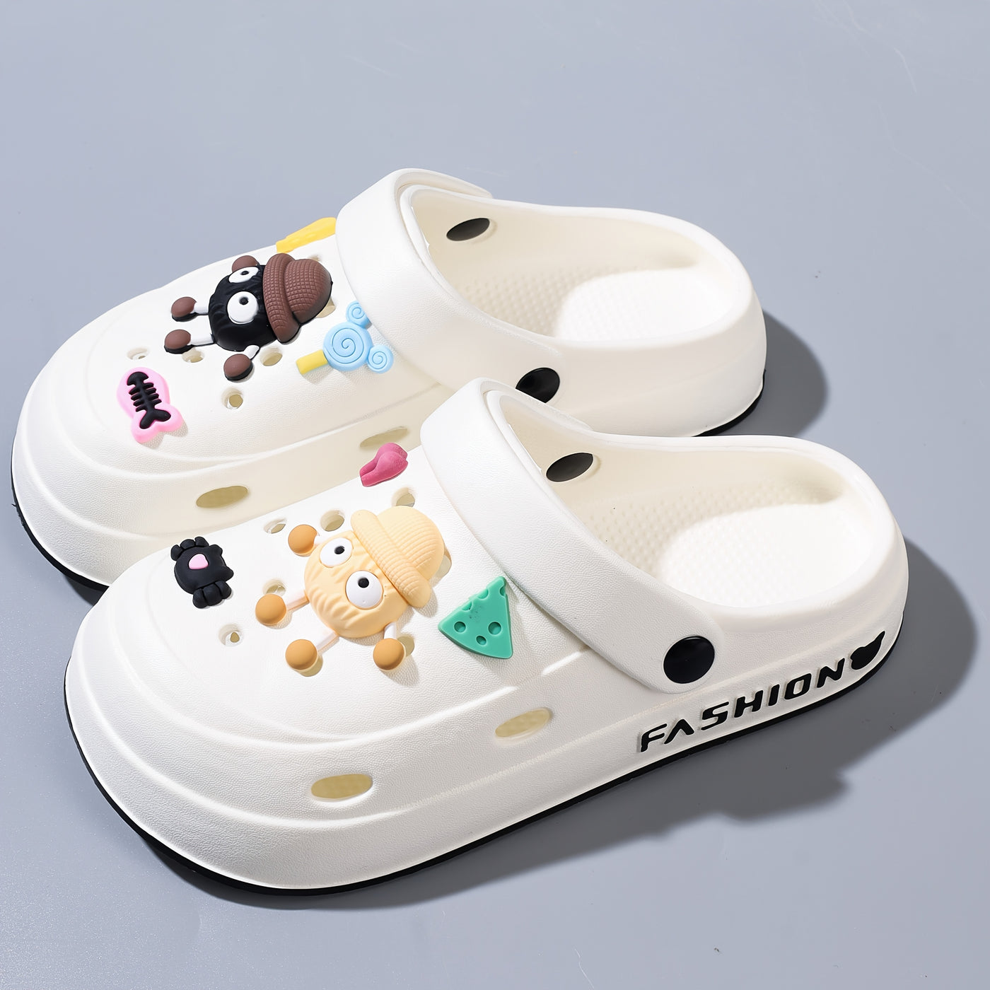 Mid-Year, Summer New Arrivals, Japanese and Korean Fashion Women's Cute Detachable Coal Ball EVA Hole Shoes, Adorable Coal Ball Charms, Comfortable Casual Versatile, 1.97inch Thickened Sole, Rotatable Back Strap for Dual Wear