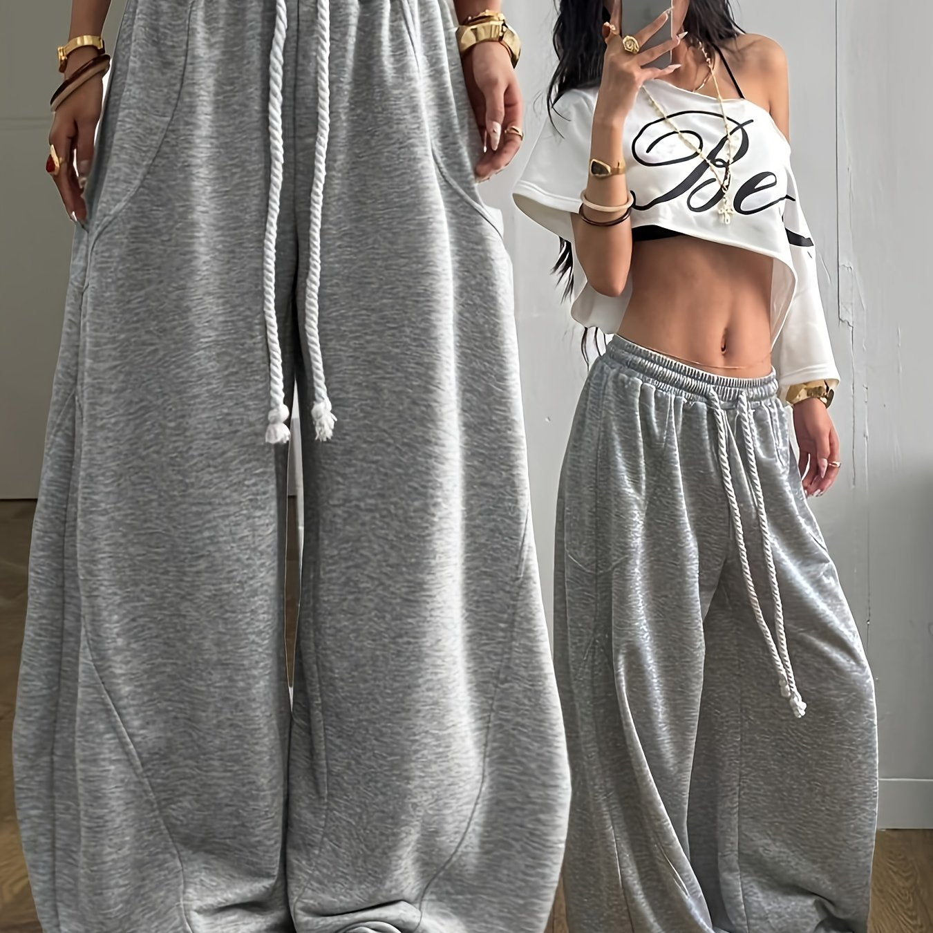 Autumn and Winter Women's Fashion Comfortable Versatile Casual Lazy Design Drawstring Pants