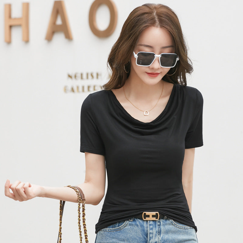 Women's Short-sleeved T-shirt With Pile Collar