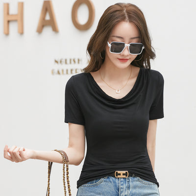 Women's Short-sleeved T-shirt With Pile Collar