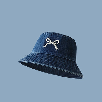 1pc - Korean Style Embroidered Bow Fisherman Hat for Spring And Summer Outings, Sun Protection, Denim Bucket Hat for Women, Casual And Versatile, Makes The Face Look Smaller.