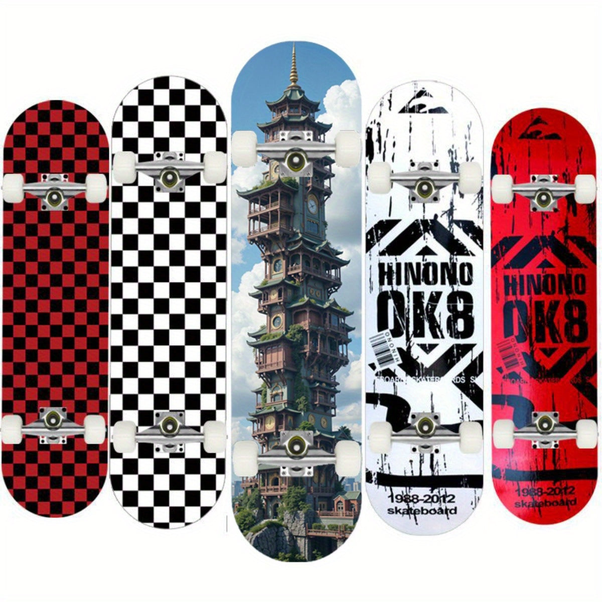 Professional-Grade Longboard Skateboard - Ultra-Lightweight Lightweight Construction, Tall Pagoda Clock Tower Graphic - for Street Skateboarding, Downhill, Cruising - Intermediate Skateboard for Adults & Teens - Skateboard Pa