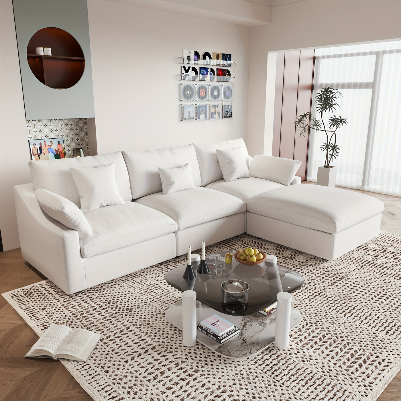 Modern Modular Sectional Sofa with Chaise Ottoman - L-Shaped 119.29" Large Couch, Black Linen Fabric, Washable Removable Cushions & Adjustable Backrest Pillows, Deep Seat Sofa for Living Room, Open-Concept Spaces, Frame, Modu
