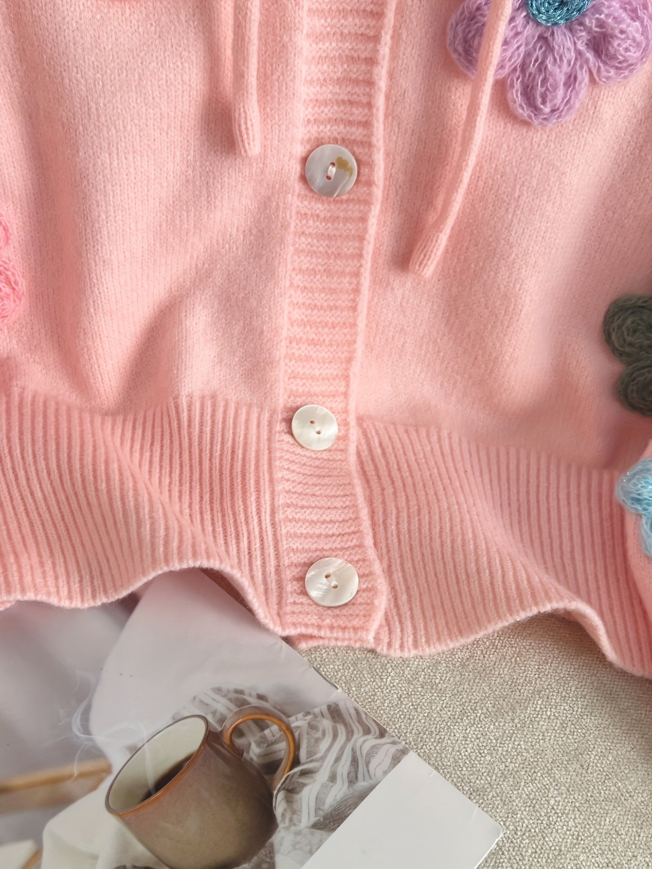 Casual Chic Loose Daisy Hooded Cardigan - Perfect for Office, Home, and Streetwear Outings