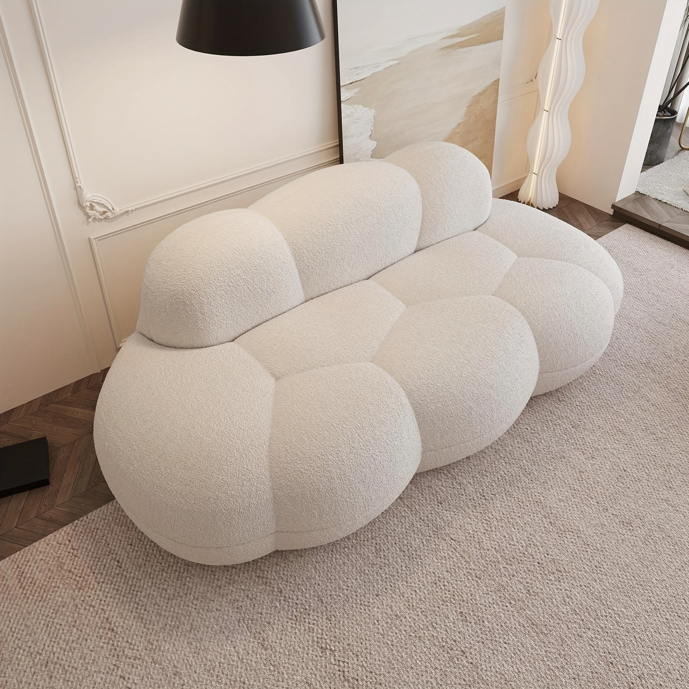 Modern Curved Cloud Shaped Couch for Living Room, Lazy Floor Couch, Boucle LoveSeat 3 Seater Sofa, Cozy Leisure Boneless Couches for Bedroom, Apartment-No Assembly Required, Couch for Bedroom, Boneless Sectional Sofa for Livi