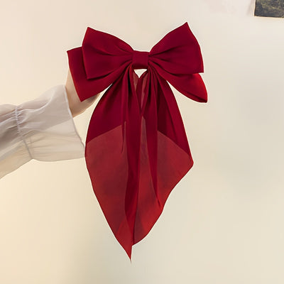 Korean Style Fashion Large Red Bow Knot Fabric Hair Clip Women Long Ribbon Butterfly Hair Clip
