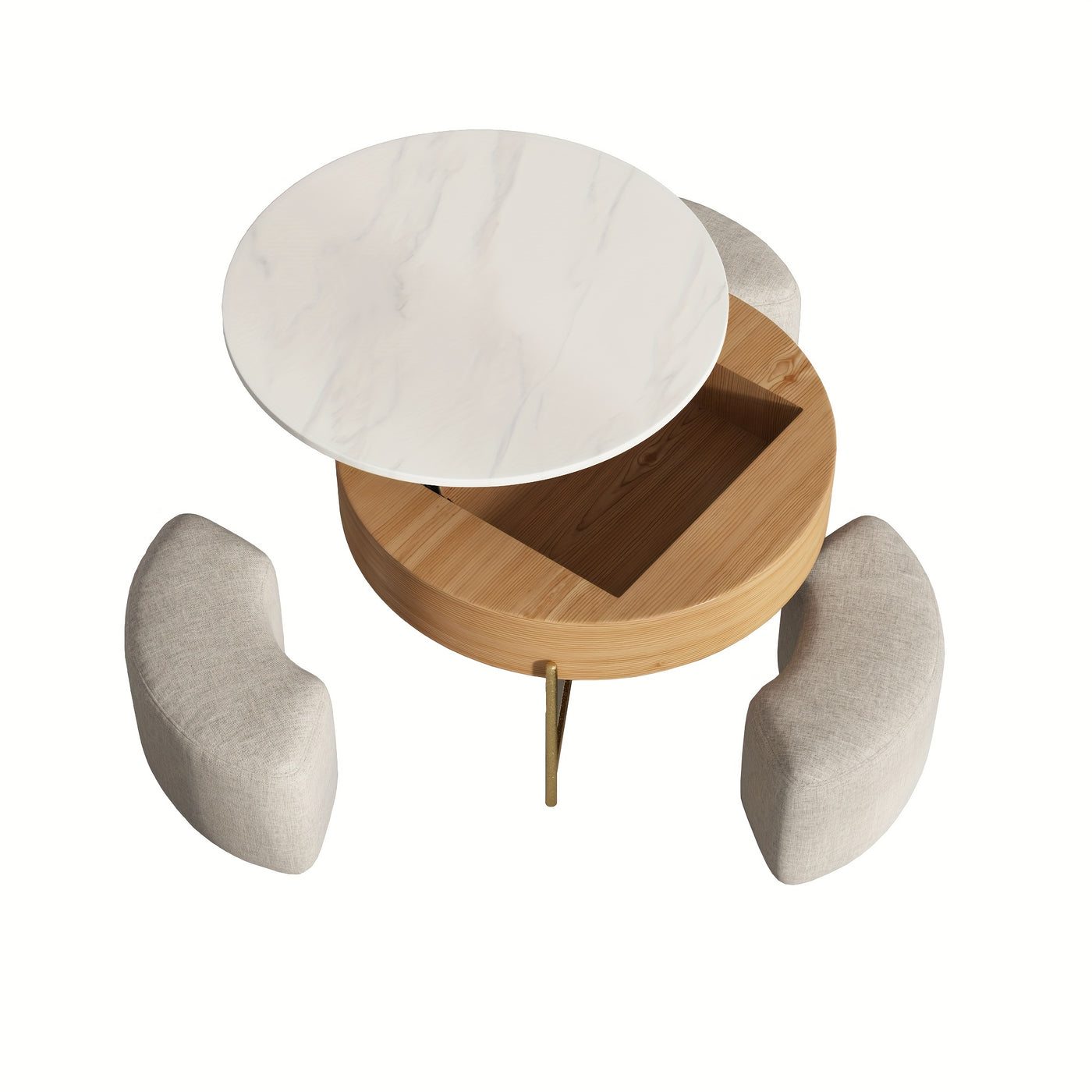 Modern Lift-Top Coffee Table with Storage & Stools - Adjustable Height, Faux Marble Top, Wooden Base, Space-Saving Design for Living Room or Office, Coffee Table for Living Room, Office Furniture, Contemporary Furniture, Eleg