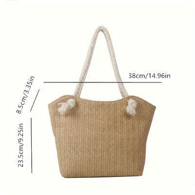 2024 Ladies Large Capacity Beach Bag Handbag, Versatile Fashion Korean Fashion Shoulder Bag, Pastoral Style Woven Bag