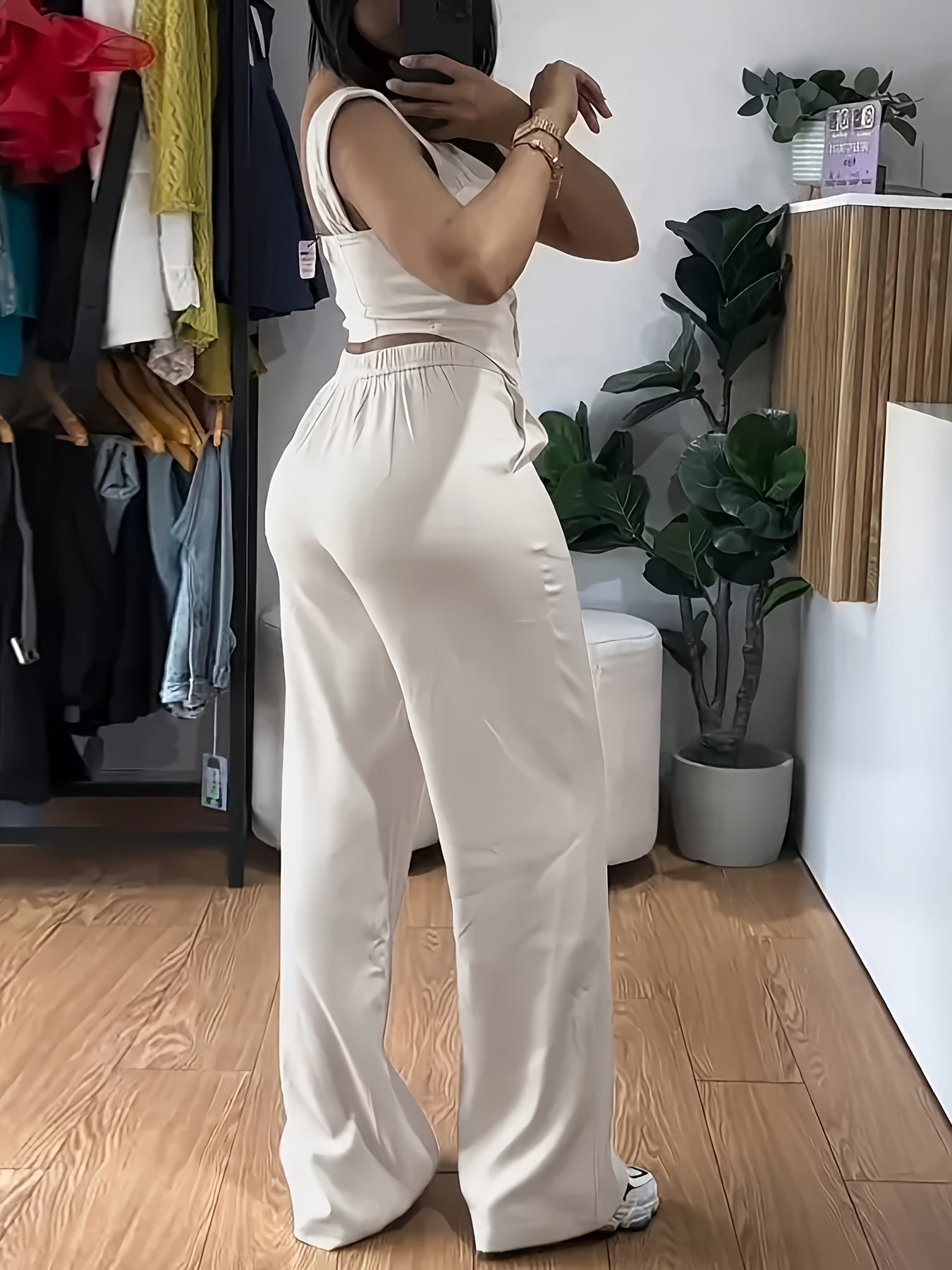 Sleeveless Corset Top & Wide-Leg Pants Set