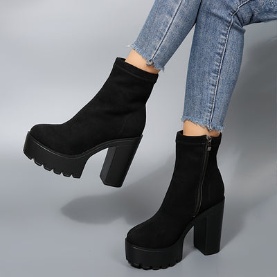New Autumn Chunky-Heeled Ankle Boots, Lightweight And Versatile, with Ultra-High Platform Heels.