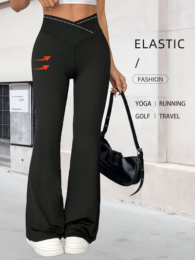 Women'S High-Waisted Flared Leggings - Retro Cross-Waist Yoga Pants, 4-Way Stretch Breathable Workout Leggings with Hip-Lifting Design & Tummy Control, Lightweight for Running, Gym, Casual Wear (Spring/Summer/Fall), Workout L