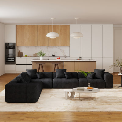 Modern V-Shaped Modular Sectional Sofa with Chaise Lounge - Black Mid-Century Modern Cloud Couch, Plush Cushioned Hardwood Frame & Fabric Upholstery, Modular Design for Living Room, Easy Assembly, Space-Saving L-Shaped or U-S