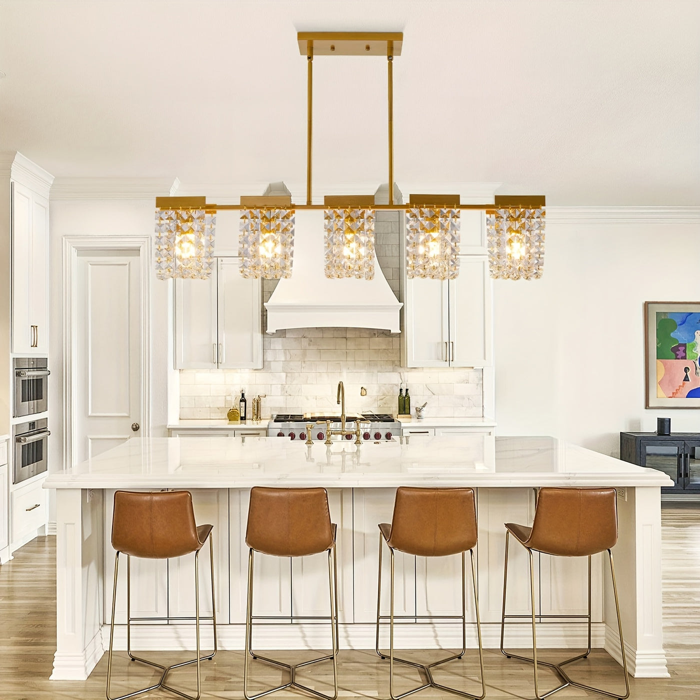 36" 5-Light Crystal Chandeliers For Dining Room, Modern Dining Room Light Fixture, Farmhouse Kitchen Island Lighting, Vintage Hanging Pendant Lights, Dining Chandelier Over Table