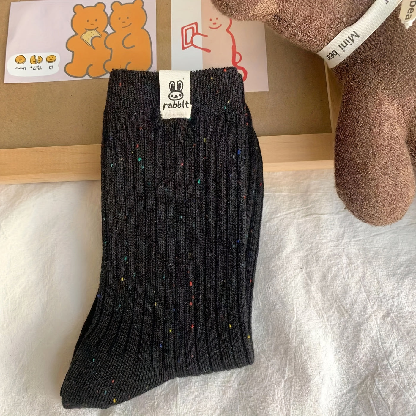 2 Pairs of Rabbit Socks - Mid Knee Knitted Fabric Casual Japanese Style, Suitable for All Seasons, Solid Color, Machine Washable, Women'S Long Socks And Pantyhose