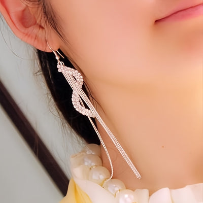 Korean Exaggerated S-shaped Rhinestone Tassel Long Earrings Fashion Versatile Ear Line Super Fairy Sweet Girl Earrings