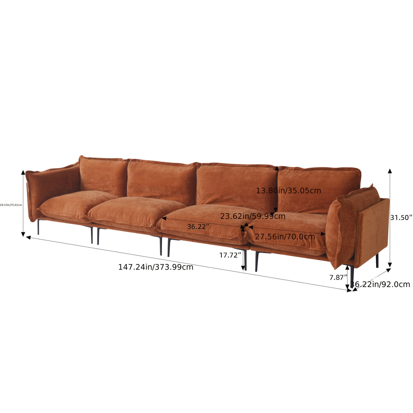 Modern Minimalist 4-Seater Modular Sectional Sofa - 147" Deep Seat Cloud Couch with Plush Chenille Upholstery, Hardwood Frame & Cushioned Backrest, White Fabric for Living Room, Bedroom, Office - No Assembly Required, Section
