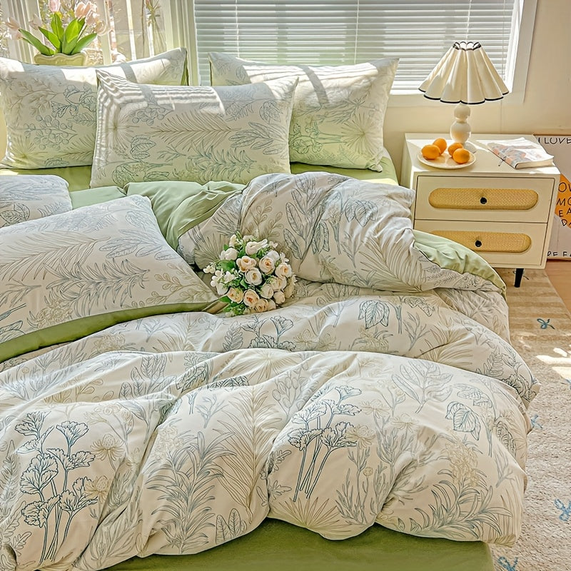 3pcs Korean Style Duvet Cover Set, New American Floral Duvet Cover Set with 1 Single Duvet Cover + 2 Pillowcases, Comfortable and Breathable, Machine Washable, Non-Fading and Deforming, Suitable for All Seasons, Light Beige-F