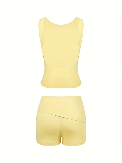 A new summer solid color Women's vest and hip-lifting shorts s and fashion 2pcs set