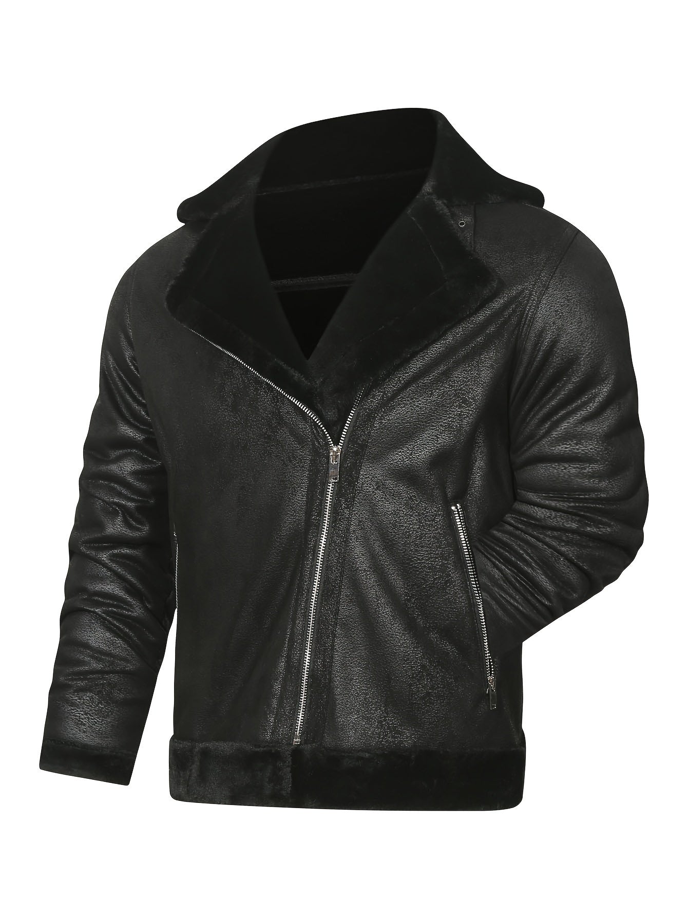Men's Slim Fit Jacket with Faux Fur Trim - Casual Brown Zip-Up Coat, Long Sleeve, Polyester Blend for Casual Attire