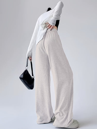 Women's Elegant Winter Pants - Soft Tapered Leg Wide-Leg Trousers with Drawstring Waist & Side Pockets - Loose-Fit Solid Grey/Beige/Black/Brown/Blue/Red/White/ - Machine Washable Formal & Everyday Pants for Fall & Winter - Re