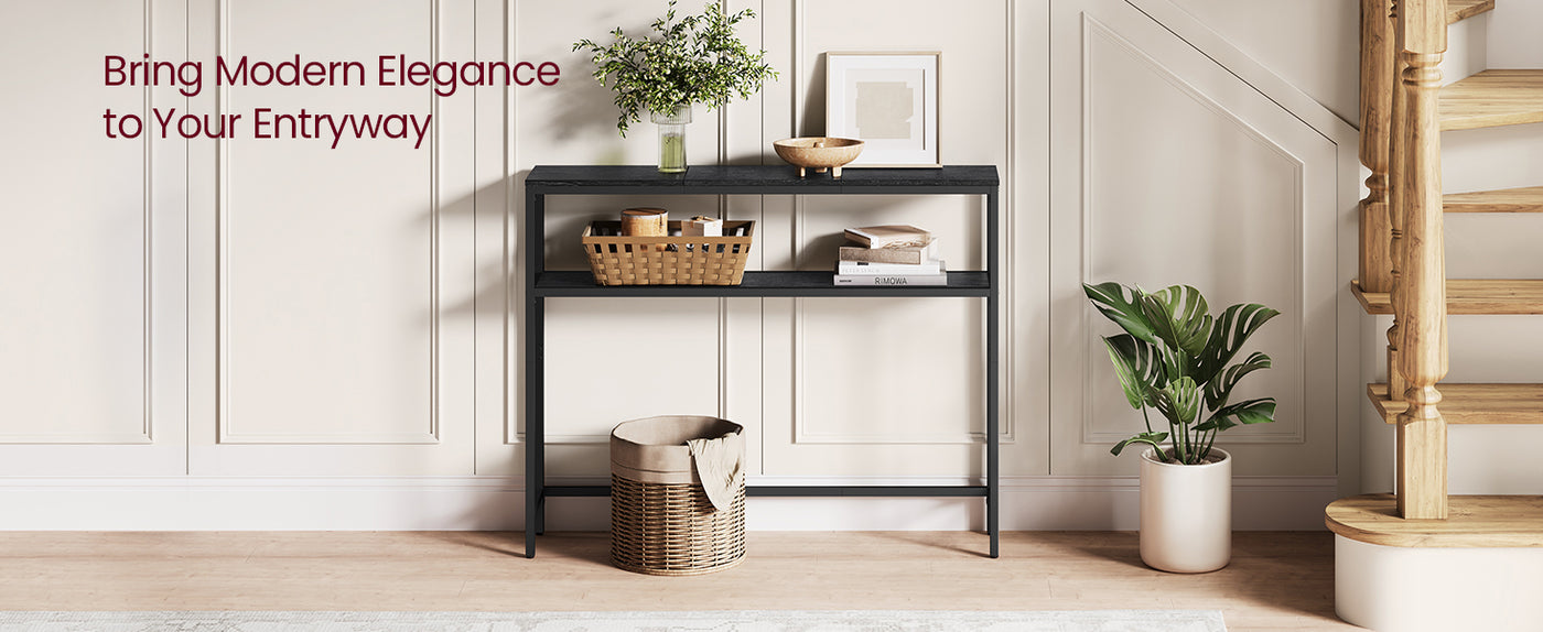 VASAGLE Console Table for Hallway, 2-Tier Slim Sofa Table, 20 x 80 x 80 cm, Hallway Table with 2 Shelves