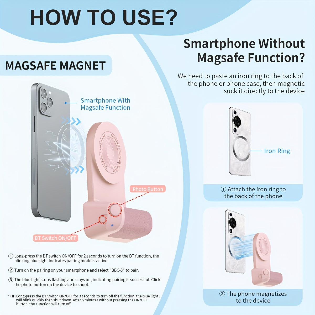 Magnetic Phone Camera Grip Holder, Portable Self Camera Handle, Ergonomic Design, Suitable for iPhone for samsung Android Phones to Vlog Photo and Video Shooting
