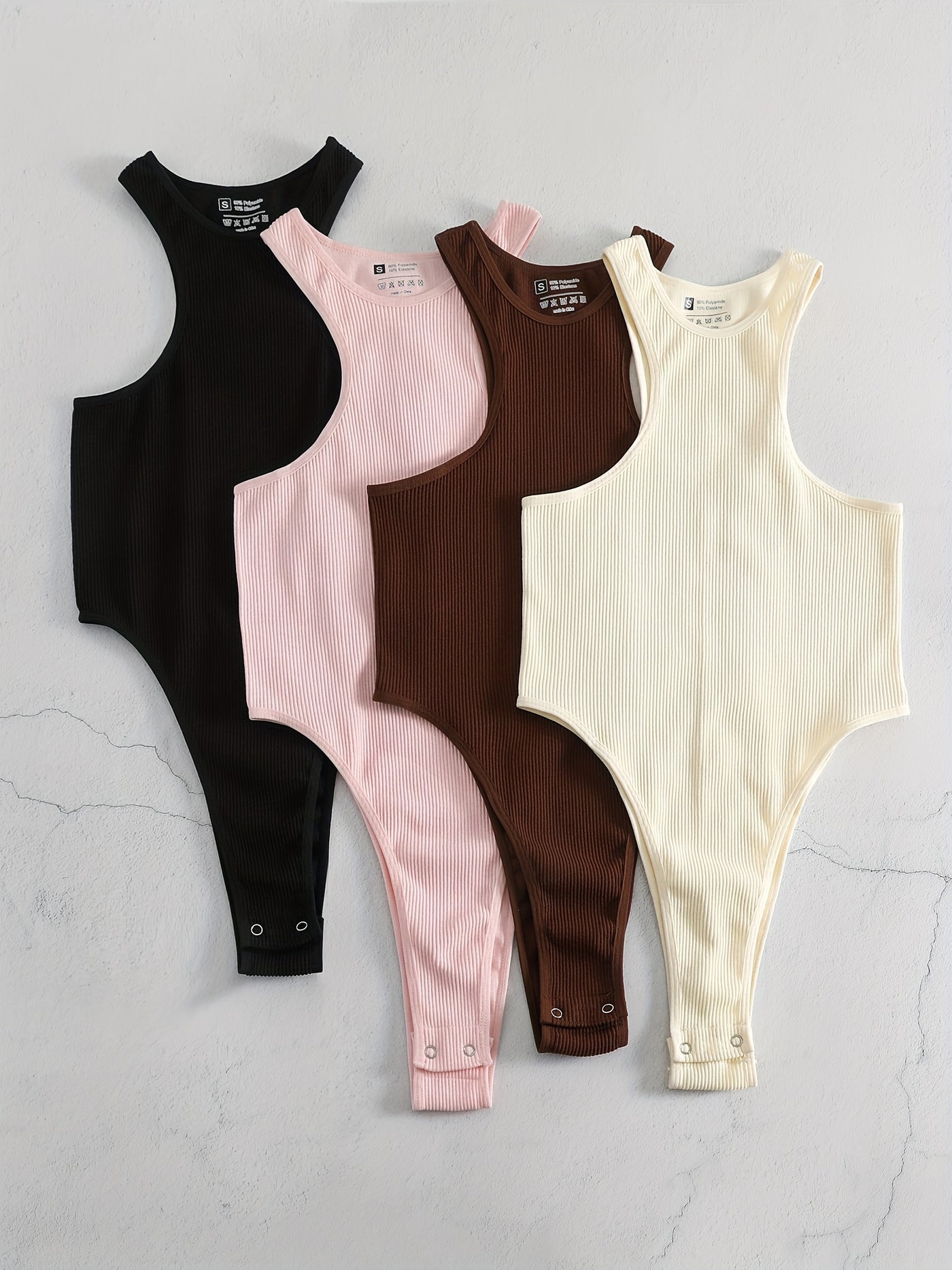 4pcs Seamless Women's Bodysuit Off-the-shoulder Slim Fit Yoga Ribbed Sports Casual Sleeveless Jumpsuit Romper Women's Activewear