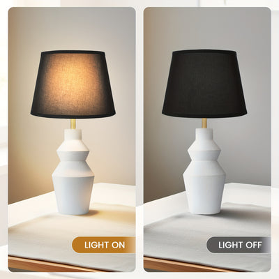 Modern Farmhouse Table Lamp with White Cement Base & Black Linen Shade - Rustic Single Bedside Lamp with Switch, Sturdy for Bedroom, Living Room, Office - Compatible with E27 (Bulb Not Included) - Ideal Housewarming Gift, Min