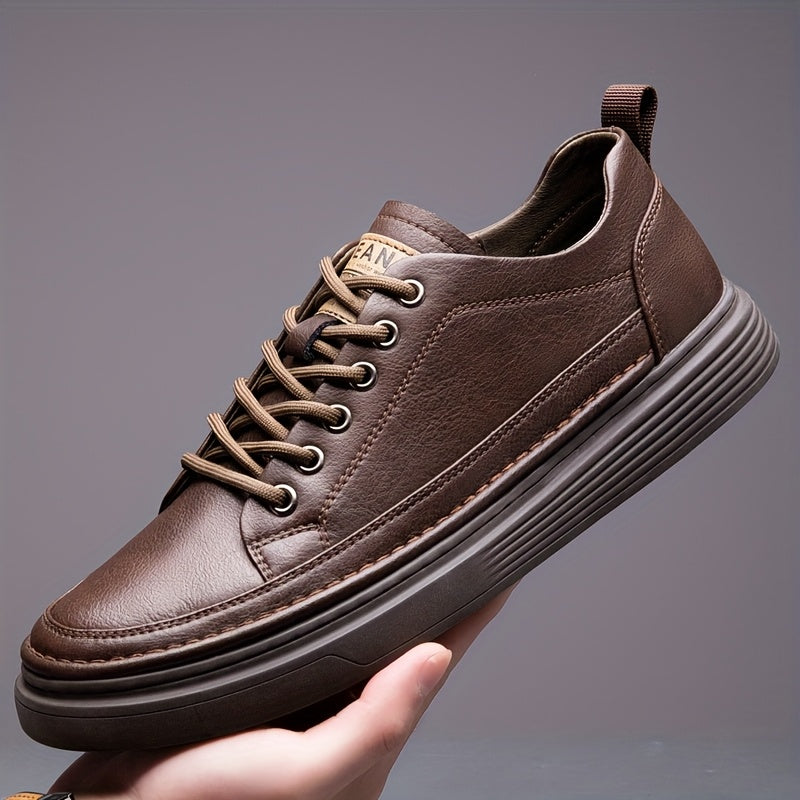 [Casual Style] Men's All-Season Casual Loafers - Stylish British & Korean Inspired Slip-On Shoes with Lace-Up Option, Versatile for Business and Leisure, Durable Rubber Sole, PU Upper, Casual Attire|Modern Casual Shoes|Durabl
