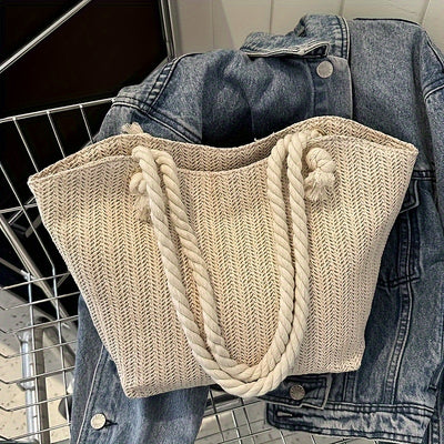 2024 Ladies Large Capacity Beach Bag Handbag, Versatile Fashion Korean Fashion Shoulder Bag, Pastoral Style Woven Bag