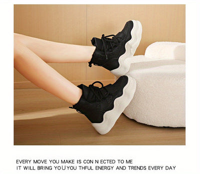 2024 Winter Fleece-Lined White Sneakers - Korean Style Insulated Women'S High-Top Lace-Up Shoes, Thick-Soled Casual & Sports Shoes with PU Upper, Rubber Sole, and Breathable Fabric Lining for Cold Weather Comfort, Casual Foot