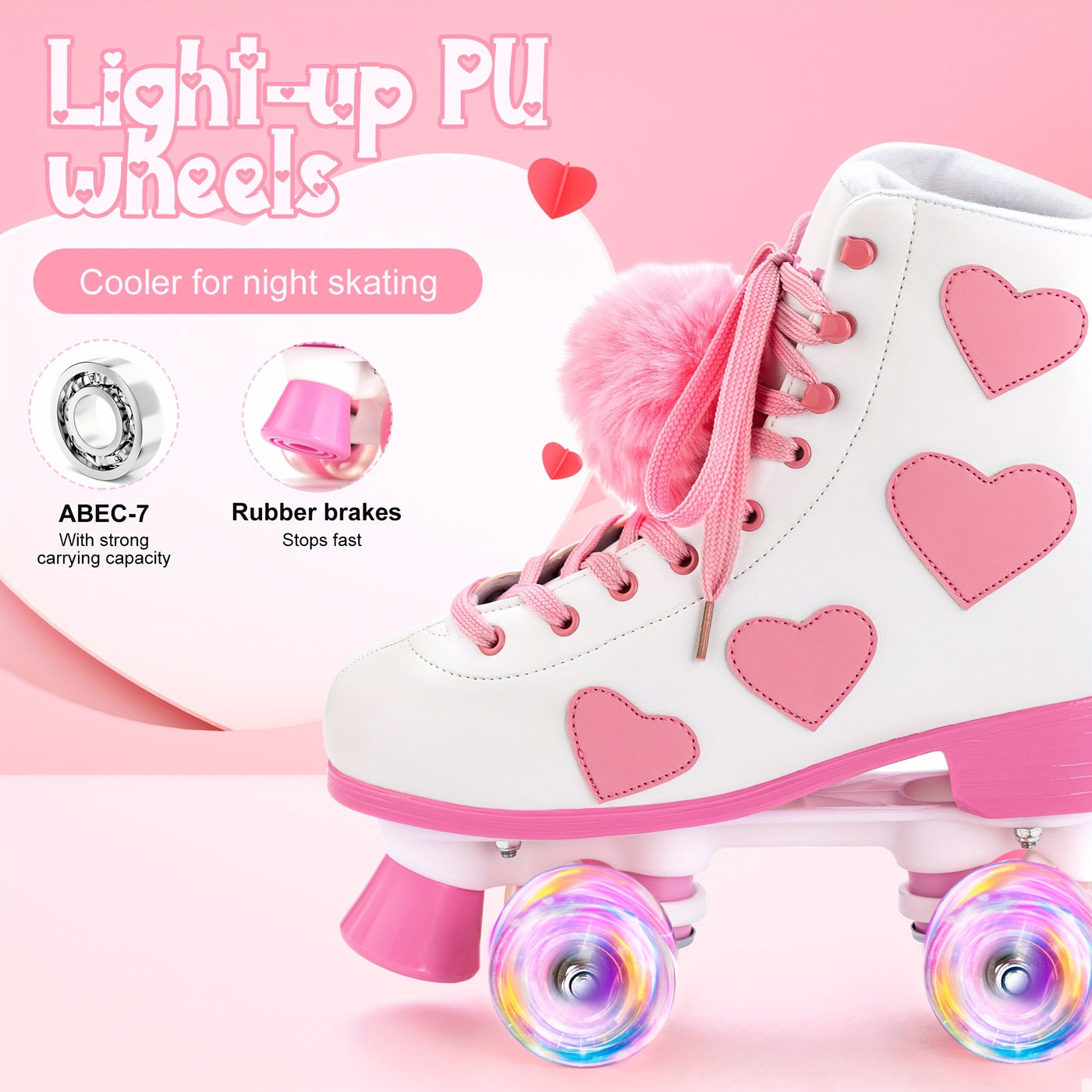 Classic Roller Skates For Women And Girl, High-top PU Leather Roller Skates With Light Up Wheels, The Best Halloween Gift For Roller Skating Beginners