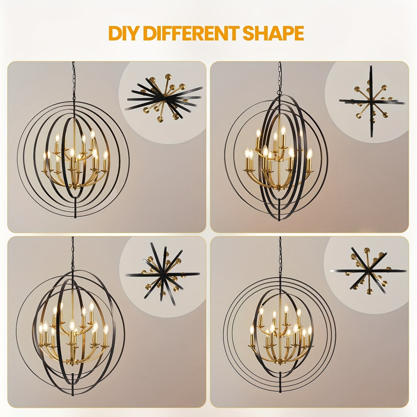 12-Light Modern Farmhouse Chandelier - 31.5" Black Round Pendant Light Fixture for High Ceilings, Adjustable Height (32"-90"), E12 Bulb Compatible, Entryway, Kitchen Island, Staircase & Foyer Lighting, Versatile Lighting Fixt