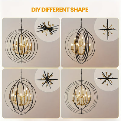12-Light Modern Farmhouse Chandelier - 31.5" Black Round Pendant Light Fixture for High Ceilings, Adjustable Height (32"-90"), E12 Bulb Compatible, Entryway, Kitchen Island, Staircase & Foyer Lighting, Versatile Lighting Fixt