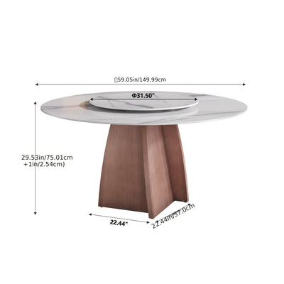 Dining Table for 6 - Sintered Stone Round Dining Table(Chairs Not Included), Modern Marble Dining Table, Glossy White Stone Tabletop, Circle Dining Table for Dining Room, Table Only