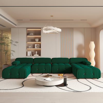 U-Shaped Minimalist Velvet Sofas, 138.6" Convertible Modular Sectional Couch, Modern Comfy Sectional Couches with 2 Chaise Ottomans for Living Room Office Apartment