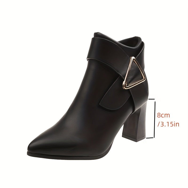 1pr Korean Style Women'S Chelsea Ankle Boots - Solid Color Pointed Toe Block Heel Booties with Zipper Closure, Polyurethane Upper, Superfine Fiber Lining, and Plastic Sole