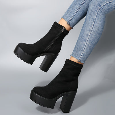New Autumn Chunky-Heeled Ankle Boots, Lightweight And Versatile, with Ultra-High Platform Heels.
