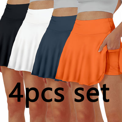 4pcs Women'S Skirt, Elegant Half Waist Skirt, Summer Skirt, Korean Pocket, Gift for Wife, Family, Friends, Breathable Skirt with Built-In Shorts, Anti-Exposure Skirt with Pocket