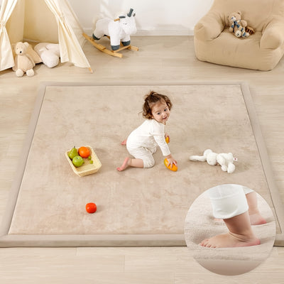 1pc Japanese Tatami Mat, Coral Velvet Mellow Mat, Baby Play Mat For Floor, 1.2 Inch Thick Crawling Rugs, Padded Foam Area Mat For Kids Playroom, Playpen, Nursery, Living Room, Yoga Mat, Non-Slip Backing