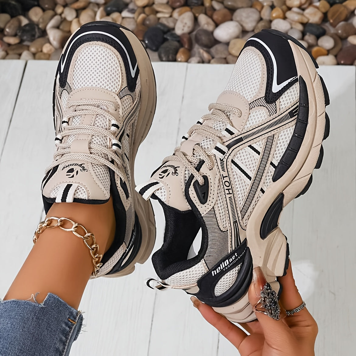 Women'S Chunky Platform Dad Shoes - Breathable Mesh Retro College Style All-Season Round Toe Lace-Up Casual Athletic Sneakers For Running & Daily Wear